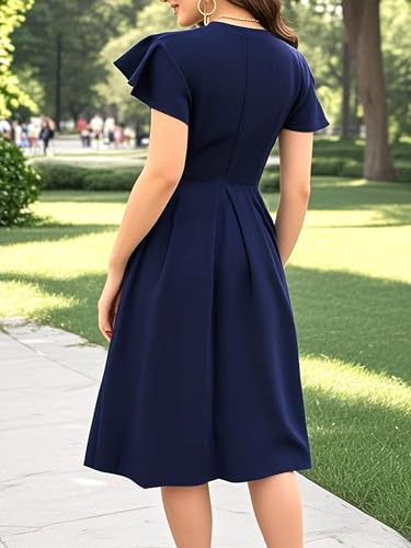 Image of oxiuly Women's Flounce Sleeve Wedding Church Vintage Dresses Casual Floral Party Cocktail Work Dress with Pockets Fei376