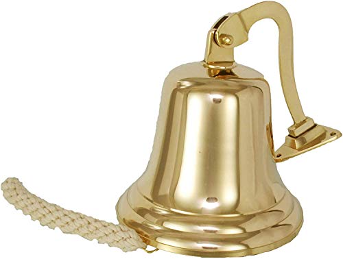 Image of DMYX Classic Solid Brass Bell, 6 Inch, Christmas Pub Door Bell, Wall Mounted, Traditional Design, Durable Rope Cord