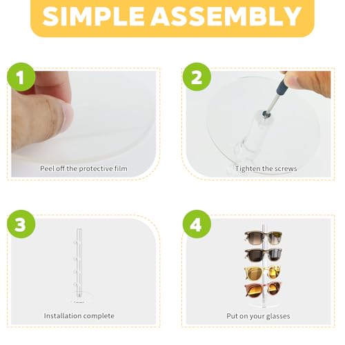 Brillenaufbewahrung, Sonnenbrillen Aufbewahrung Brillenhalter aus Acryl, Brillenständer für Mehrere Brillen, Transparenter Organizer und Ständer für 4 Brillen, Stehend für Wohnzimmer Schlafzimmer