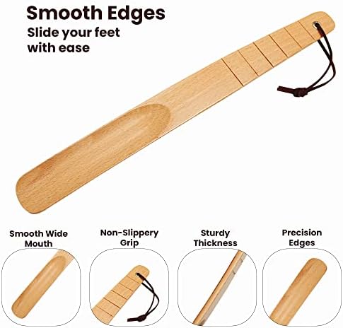 LILKIT Shoe Horn Long Handled  38 cm (15 Inches) Beech Wood Non-Slippery Shoe Horn with Comfortable Grip  Ideal Dressing Aid for Boots, Sports & Athletic Shoes  Suitable for Men, Women & Seniors