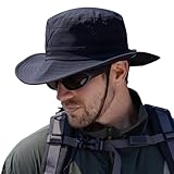 Men's Waterproof Sun Hats Outdoor Summer UV Protection Bucket Safari Cap Wide Brim Packable UPF50 Cowboy Hat for Fishing Hunting Hiking Black