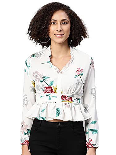 Image of IVES Women's Printed Polyester Full Sleeves | V Neck | Regular Fit Crop Top
