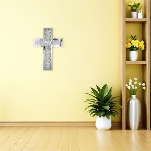 Cruz de madera y vidrio decorativa de pared PRETYZOOM vintage plata para salón 7