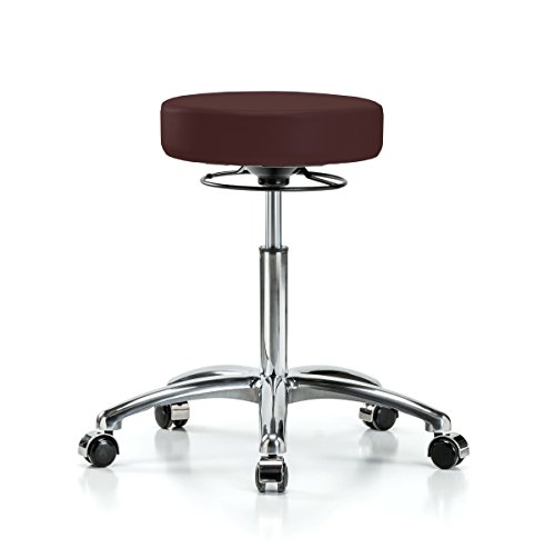 Perch Chrome 360 Degree Rolling Adjustable Massage Therapy Swivel Stool for Hardwood or Tile | Workbench Height 300-Pound Weight Capacity | (Burgundy Vinyl)