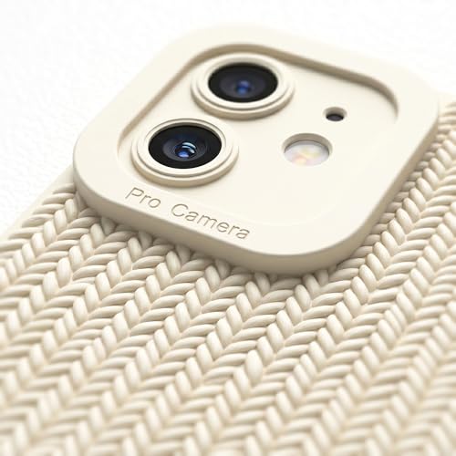 Image of amazon basics Luxury 3D Knitted Texture Soft Silicone Back Cover for iPhone 11 | Slim Fit Shockproof Case with Camera Protection & Non-Slip Grip - Cream