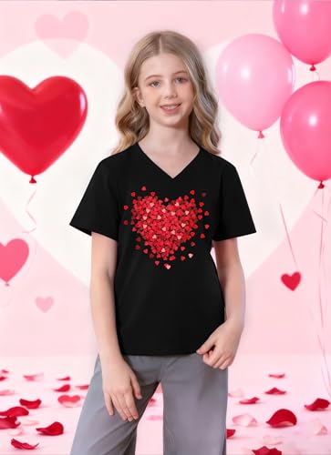 Image of LAZYCHILD Kids Valentine Shirt Girls Valentines Day Shirts Heart Graphic Long Sleeve Striped Tee Tops 5-14 Years