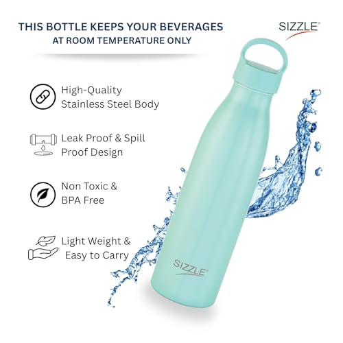 Image of Sizzle Modern Stainless Steel Water Bottle 700 ML Kids & Adults - Lightweight, Single Walled, Leakproof Water Bottle | For School, Office, Gym | Aqua (Pack of 1)