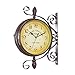 Double Sided Wall Clock - Wrought Iron Vintage-Inspired Station Clock with Scroll Wall Side Mount - 360 Degree Rotation Home Décor Wall Clock