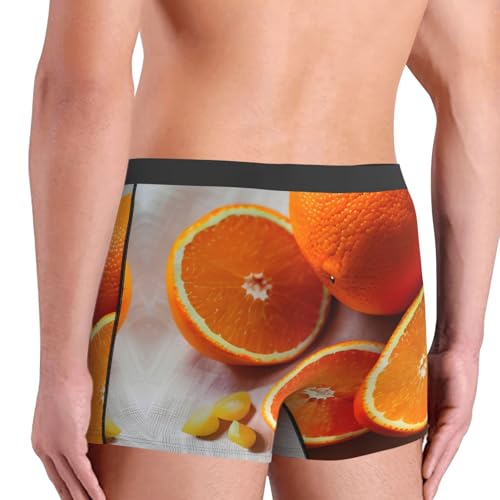 SamLng Boxer pour homme - Léger et respirant - Stretch - Concave-convexe - Imprimé fruits orange frais, noir, Small – vue 5