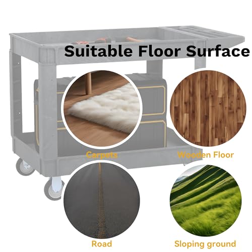 DWVO Service Utility Cart on Wheels, 45 X 25 in 550 LBS Heavy Duty Rolling Cart Plastic Work Cart for Warehouse Garage School & Office Cleaning - Thumbnail 6