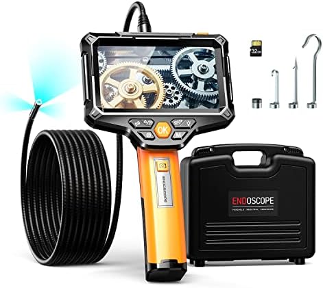 Triple Lens Borescope, FOXOLA Endoscope Camera with Light, 5" Digital Video Industrial Inspection Camera,16.4FT Waterproof Semi-Rigid Snake Camera,Tool for Home/Pipe/Automotive,With 32GB Card and Case