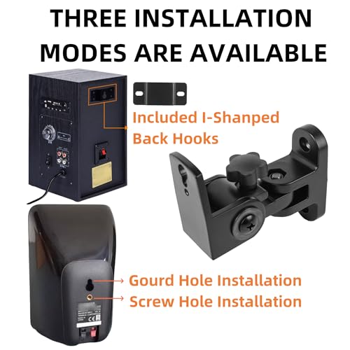 Nbguigdstr Universal Speaker Wall/Ceiling Mount Brackets,180°Adjustment,2 Packs Black Metal Wall Mount for Small Speakers,Bookshelf Speakers,Surround Sound Speakers Holder-Support up to 30lbs