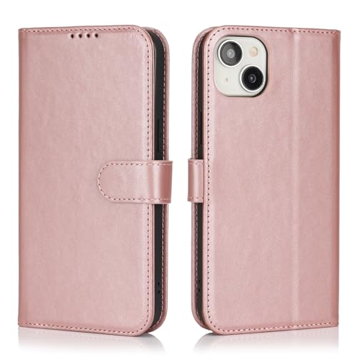 Image of for iPhone 15 Plus Case Wallet with Card Holder,for iPhone 14 Plus Wallet Case for Women Men,PU Leather Shockproof Magnetic Buckle Stand Flip Phone Case-Rose Gold