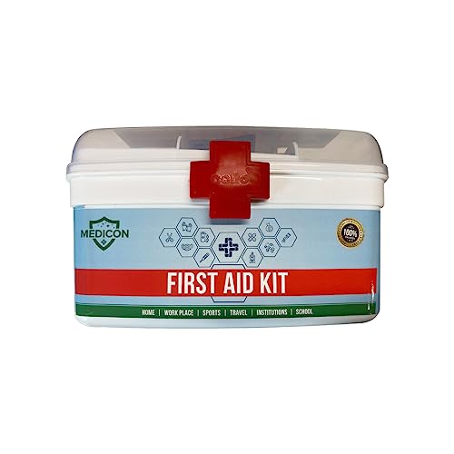 Image of MEDICON First Aid Kit - 22 Items - Total 65 Piece - for Car, Home, Outdoors, Sports, Camping, Hiking or Office | Red Case Fully Packed with Emergency Supplies