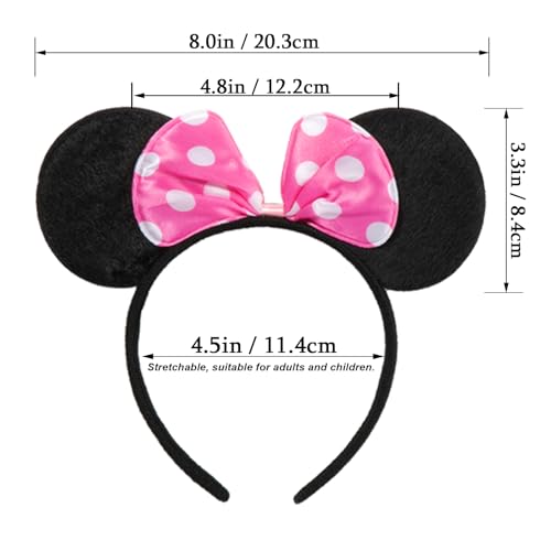 ZLKSKER 1 x Maus-Ohren-Haarreif, solide schwarze und rosa Schleife mit Punkten, für Mädchen, Partyzubehör (ohne Pailletten 01)