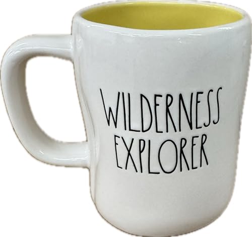 Rae Dunn by Magenta Coffee Mug, Wilderness Explorer with Yellow Interior