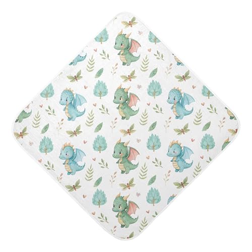 Image of Burbuja Cute Dragon Baby Bath Towel - Soft Absorbent Muslin Cotton Hooded Towel for Newborn Infant Toddler, 30x30 in