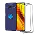 Produktbild GOKEN Hülle für Xiaomi Poco X3 Pro/Poco X3 NFC + 2 Panzerglas, Schutzhülle TPU Silikon Handyhülle mit 360 Grad Drehung Fingerring Ständer, Stoßfest Bumper Case Soft Flex Cover, Blau+Blau