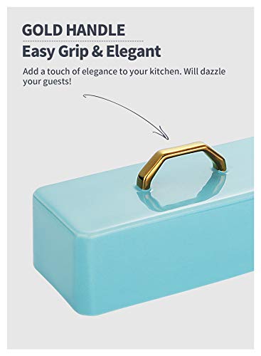Sweese 327.102 Butter Dish With Lid For Countertop - Butter Dish With Gold Handle, Butter Dishes With Covers For 4Oz East West Coast Butter - Dishwasher Safe, Turquoise #TOP6