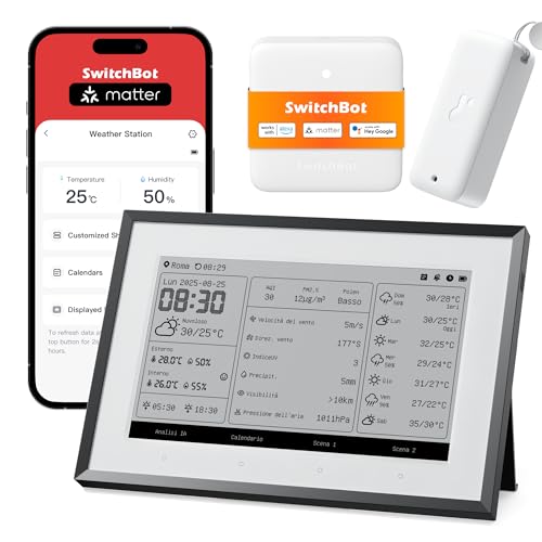 SwitchBot Smart Dashboard domestica E-Ink, Monitor wireless 7,5” per temperatura e umid…