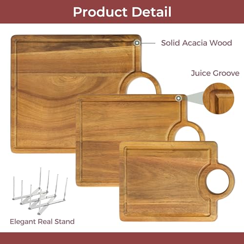 Set de 3 tablas de cortar de madera de acacia con mango y ranura miniatura 3