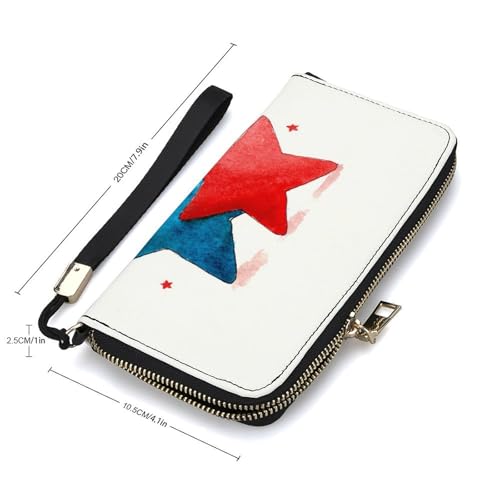 Blue And Red Stars Minimalistic PU Leather Clutch Long Bifold Wallet, Coin Purse Credit Pass Case, Durable Card-Holder Money Storage for Women Men2