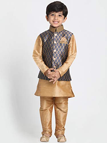 Image of VASTRAMAY Black Cotton Silk Blend Boys Nehru Modi Jacket