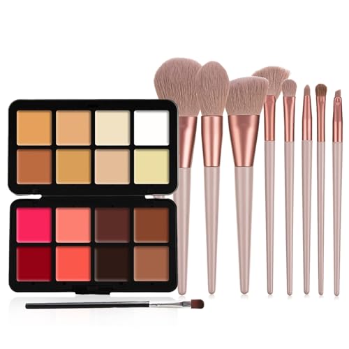 RoseFlower 16 Colors Blush Contour Highlighter Makeup Palette with Brush, Shimmer Matte Face Blush Powder for Cheek, Face Sculpting Cosmetics Blusher Concealer Lipstick Palette