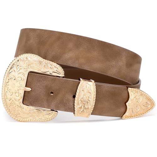 SUOSDEY Women Country Western Belt Cowgirl Cowboy Vintage Leather Belt with Western Style Big Buckle for Jeans Dresses