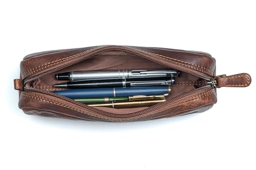 Image of Calfnero Genuine Leather Toiletry Bag for Men & Women | Premium Leather Travel-Pouch | Toiletry Organizer | Cosmetic & Shaving Kit Bag | Unisex Travel Dopp Kit (Kara)