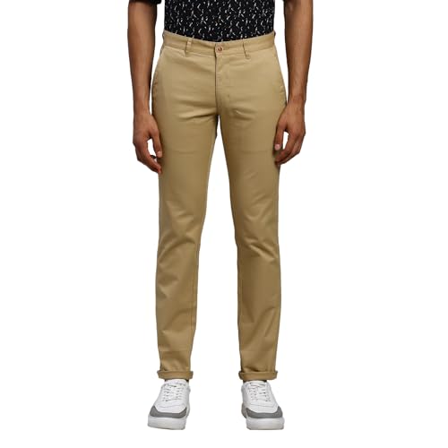 Image of Parx Low Rise Tapered Fit Cotton Blend Solid Pattern Flat Front Casual Trouser