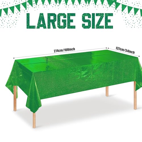 Image of 4 Pcs Iridescent Green Tablecloth Party Decorations, Holographic Foil Green Table Cloth, Disposable Rectangle Laser Table Cover for Baby Shower Wedding Birthday Witch Party Supplies, 54x108 Inch