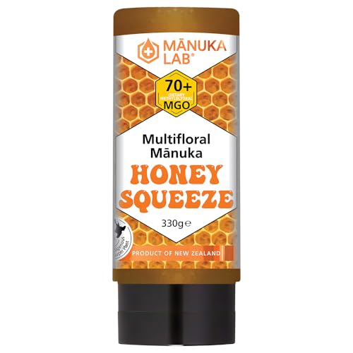 Manuka Lab| Manuka Honey 70+ MGO Squeeze Bottle - 330g | Premium New Zealand Manuka Honey for Immune Support and Sore Throat Relief | Natural Sweetener - Squeezy Honey