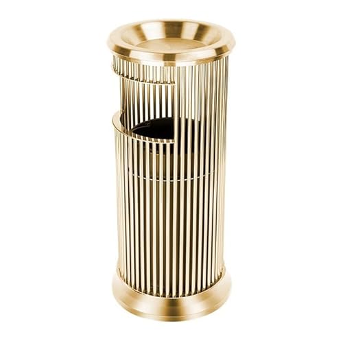 �S�~�� Cylindrical Trash Can, Vertical Stainless Steel Trash Can with Top Ashtray Tray, Durable Commercial Waste Container for Indo