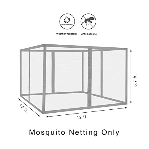 Sunshine Outdoor Replacement Gazebo Mosquito Netting 4 Panels With Zipper For Garden Patio Backyard (10'X12', Khaki)(Netting Only) #TOP3