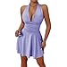 Womens Sundress Summer Beach Vacation Sleeveless Halter Neck A Line Mini Dresses Ruched Solid Color Fashion Outfits S-XL