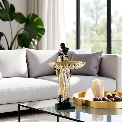 Estatua bandeja pareja africana resina negro y dorado miniatura 4