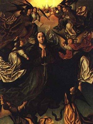Assomption de The Virgin 1506 peinture à l'huile Vasco Fernandes tableau religieux 12x16