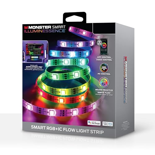 Monster Smart 25 Foot RGB+IC LED Strip Lights Sound Reactive Strip Lights for Bedroom App & Voice Control RGB Light Strip for Room Alexa Google Home Razer Chroma Sync 225 RGB+IC LED Lights