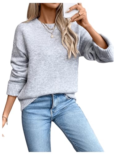 SweatyRocks Women's Oversized Sweater Long Sleeves Crew Neck Casual Knitted Pullovers Tops4