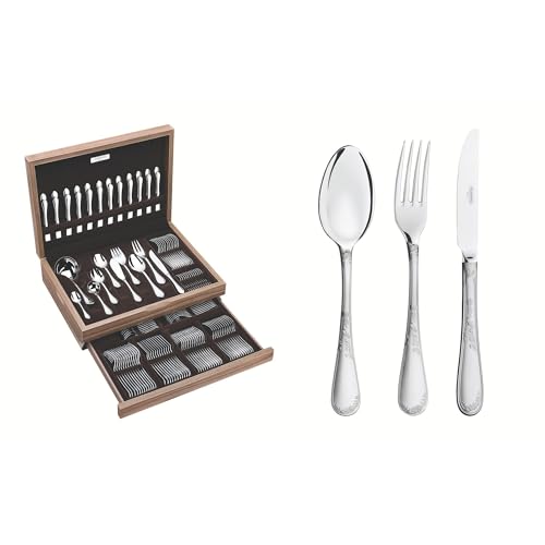 Faqueiro Tramontina Renascença em Aço Inox com Facas de Mesa Acabamento Brilho e Fosco com Detalhes em Alto Relevo no Cabo 130 Peças