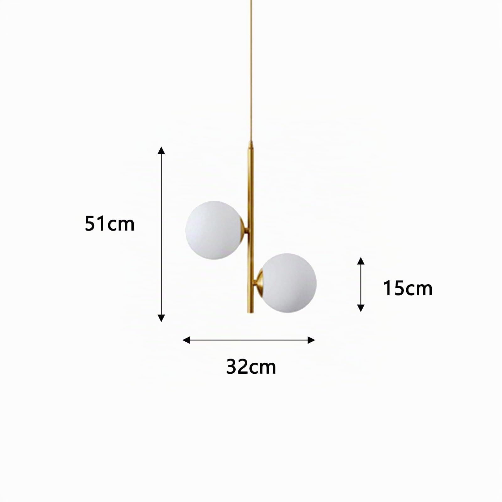Lampada a sospensione in vetro bianco a globo a 2 luci, sfera di vetro bianca e lampada a sospensione in ottone dorato Matel Lampadario a soffitto (2 luci)