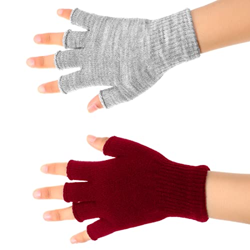 Image of SATINIOR 4 Pairs Winter Half Finger Gloves Knitted Fingerless Mittens Warm Stretchy Gloves for Men and Women