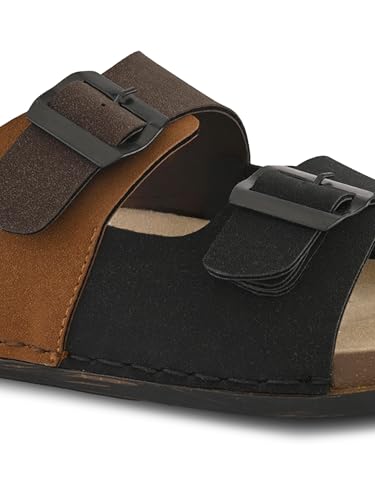 Image of STANPHORD mens Men Sandals Stanphord Men's Brown & Tan Adjustable Buckle Comfort Sandals | Lightweight Slip-On Open Toe Casual Sandal with Cushioned Footbed & Anti-Slip Sole for Daily Wear, Walking & Summer - TPAI 14827 BROWN-9