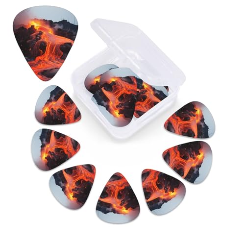 Kilauea Volcano ギターピック レッドホットラバ 12個パック 3種類の厚さのパーソナライズされたセルロイドギターピック エレクトリックギター用オーガナイザー収納ボックス付きアコースティックギターピック