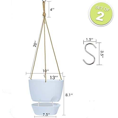 Swinduck 10 Inch Self Watering Hanging Pots, 2 Pack Hanging Planters With 40Oz Deep Reservior For Indoor Outdoor Plants Flowers, White #TOP1