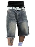 Floerns Men's Washed Baggy Casual Denim Shorts Distressed Loose High Street Jean with Pocket Dark Blue X-Large