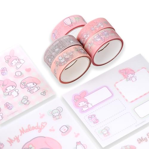 Image of GASHINA STORY Kawaii Masking Tape & Stickers Set - 5 Pcs for Crafts & Decor - Twinkle Pearl Design - Cute Kawaii Masking Tape Bulk - for Diary /Journal /Planners - Gift Box (MyMeloday)