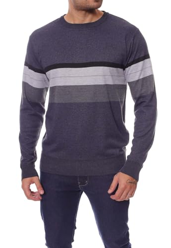 CRK Men's Crewneck Color Block Striped Pullover – Soft Thermal Long Sleeve Casual Sweater