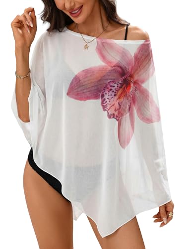 ZAFUL Women's Casual Batwing Sleeve Sheer Beach Swimsuit Coverup Poncho Top